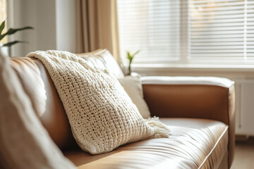 Cozy Pillow on Leather Couch
