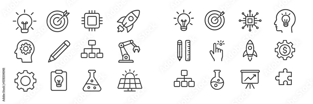 Aufkleber Various icons representing innovation, technology, and creativity in a digital design layout