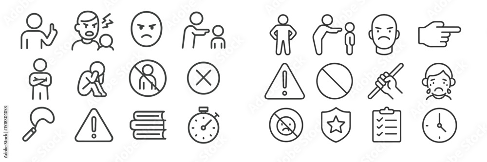 Poster icons representing various emotions, actions, and concepts for communication in a simplified design