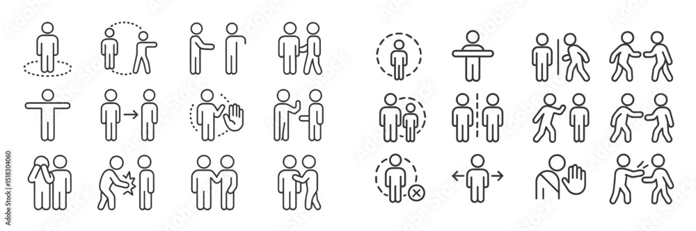 Poster Stick figure illustrations showing various human interactions and body language concepts in a minimalist style