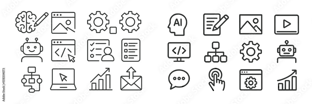 Fototapete Icons representing artificial intelligence and technology concepts for digital innovation and creativity in modern design