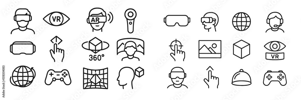 Poster Exploring virtual reality and augmented reality icons showcasing technology and gaming concepts in a modern design layout