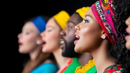 Harmony's Embrace: A Multicultural Choral Performance - A vibrant multicultural choir sings, symbolizing unity, diversity, music, passion, and global harmony