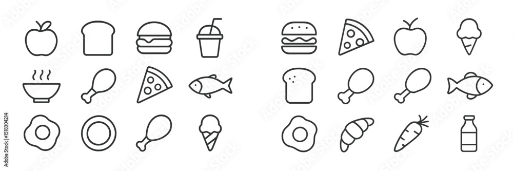 Aufkleber diverse collection of food icons representing various meals and snacks in a simple line art style