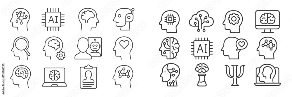 Leinwandbilder Illustrations depicting artificial intelligence concepts with brain and technology icons in a simplified style