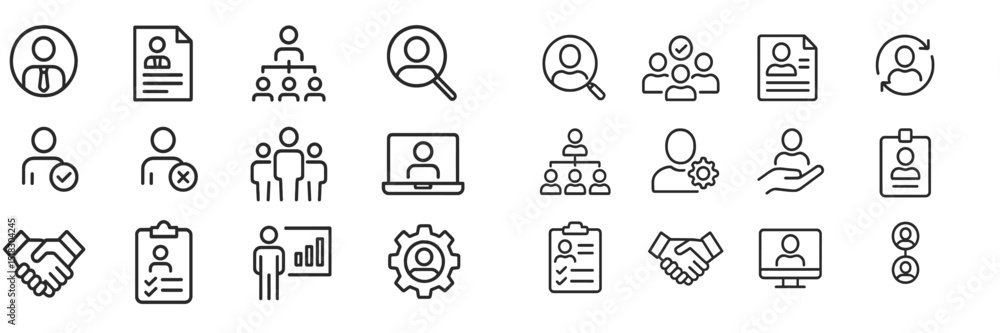 Poster Icons representing various aspects of human resources management and teamwork displayed in a clear and concise layout for professional use