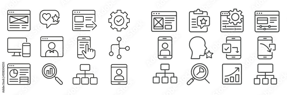 Fototapete Collection of minimalistic line icons representing web design, development, and user experience concepts