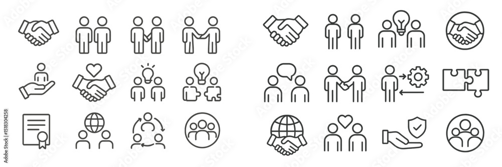 Poster business collaboration icons illustrating teamwork, partnership, and networking concepts in a minima