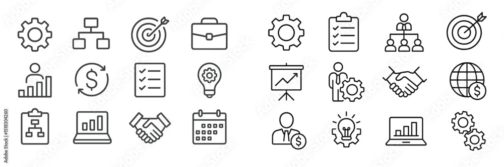 Poster business icons for strategy planning and teamwork displayed in a clear layout to enhance productivit
