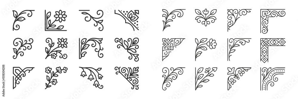 Poster decorative floral corner designs for graphic art and print projects showcasing intricate line work a