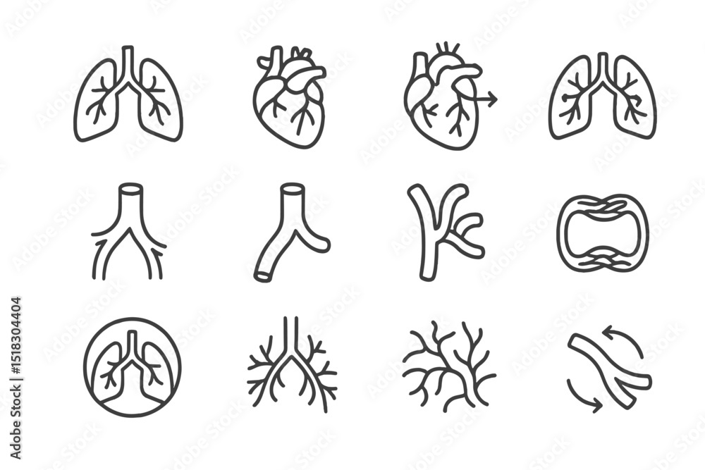 Poster illustration of human organ structures with lungs and heart symbols in minimalistic line design