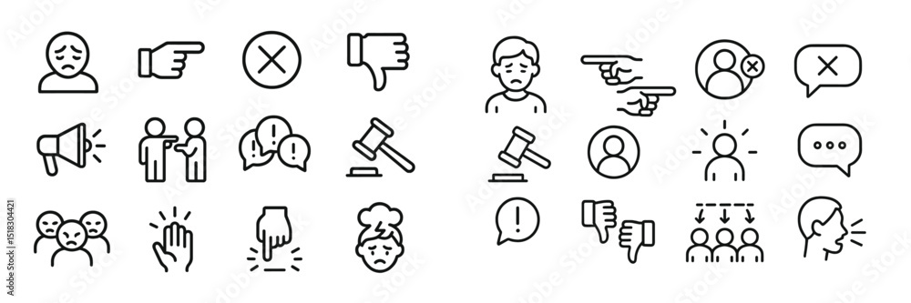 Poster illustrations of negative interpersonal communication symbols in a modern design style representing 