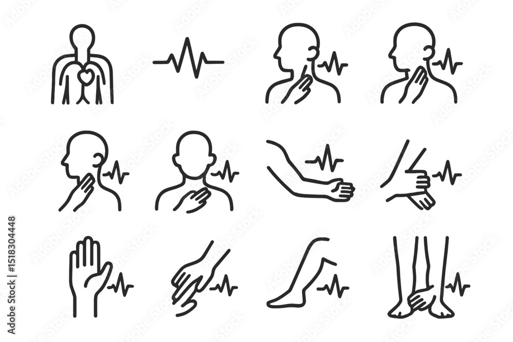 Poster health and wellness icons illustrating vital signs and physiological checks in a simple minimalist d