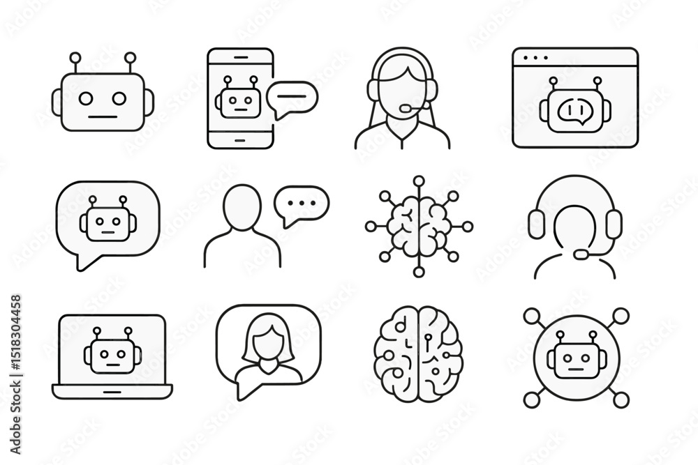 Aufkleber various digital icons representing artificial intelligence, communication, and technology elements i