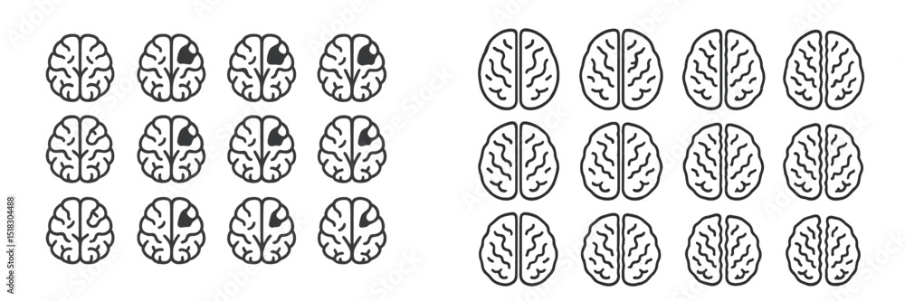 Poster patterns of brain illustrations showcasing left and right hemispheres in a creative arrangement for 