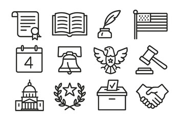 Symbols of democracy and civic engagement displayed through various graphic elements during a civic event
