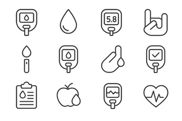 Various health icons representing blood sugar monitoring and diabetes management for educational purposes