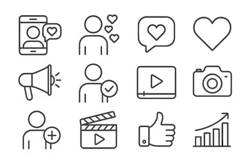 Icons representing social media interactions and engagement in a digital context