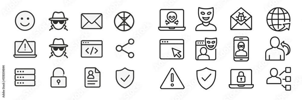 Aufkleber digital security icons depicting various aspects of online safety and privacy concerns with a modern