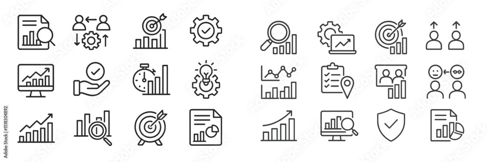 Poster Visual elements showcasing business analytics, teamwork, and performance metrics in a corporate environment