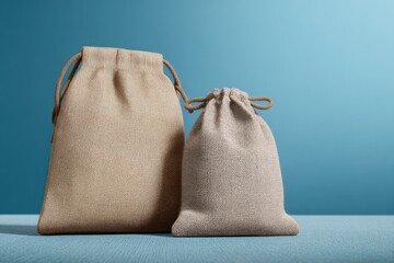Naklejka premium Simple Fabric Bags on Blue Background for Packaging and Storage Use