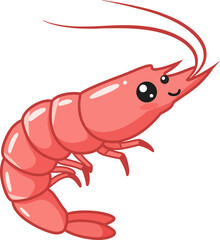 cute kawaii shrimp, minimal vector cartoon.