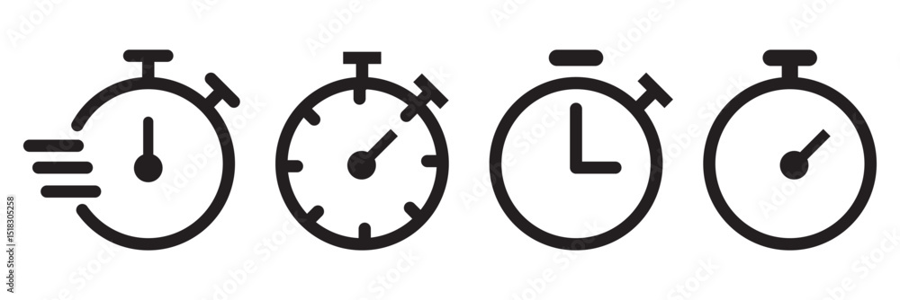 Poster timer icon set. alarm clock symbol. watch countdown vector illustration. stopwatch sign. hours, minu