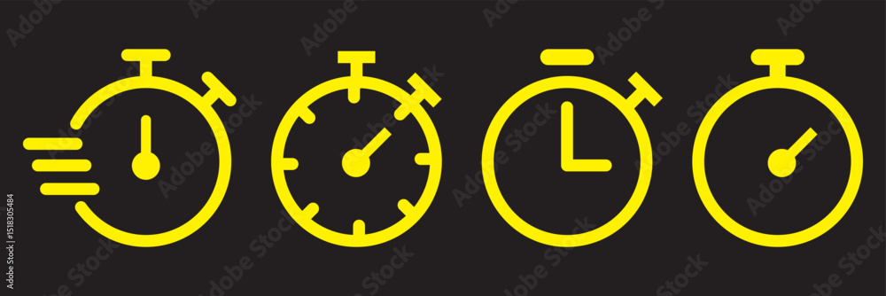 Poster timer icon set. alarm clock symbol. watch countdown vector illustration. stopwatch sign. hours, minu