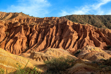 Landscape of Fairy tale Skazka canyon near Issyk-Kul lake in Kyrgyzstan, Central Asia