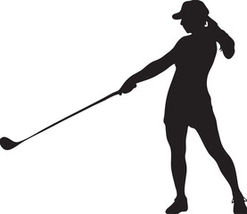  Female Golfer Swinging Club Silhouette Icon