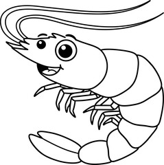 shrimp for kids, coloring vector outline.