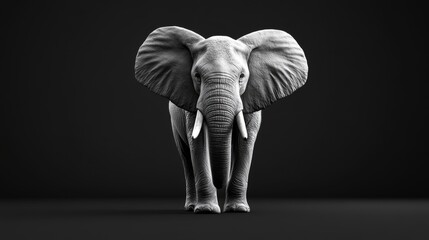 Obraz premium Majestic Elephant Studio Portrait - A powerful grayscale of an elephant, symbolizing strength, wisdom, memory, resilience, and family. The evokes a sense of calm power