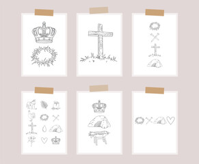  Christian Line Symbols Sketch Posters, Religion Hand Drawn Art, Biblical symbols doodle, Wall decor