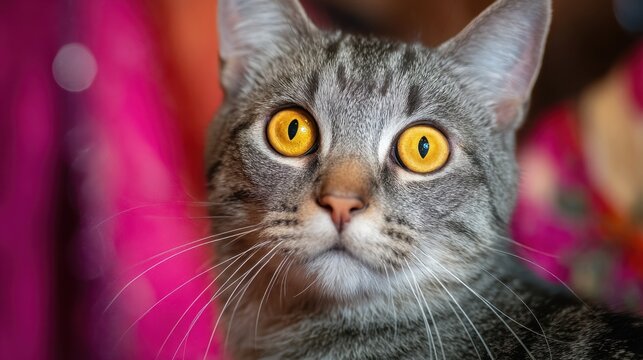 The charming cat with striking yellow eyes and an adorable expression.