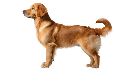 Cute fluffy golden puppy standing alone, transparent PNG