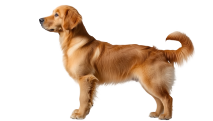 Cute fluffy golden puppy standing alone, transparent PNG