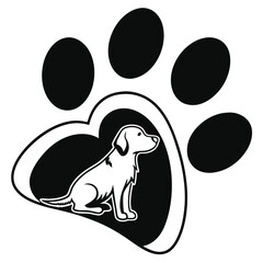 Obraz premium Heart paw print with sitting dog design