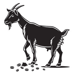 Obraz premium Black and white goat illustration with coffee beans