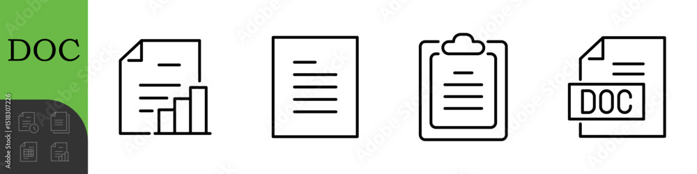 Poster document line editable icons set. vector illustration in thin line modern style of paper documentati