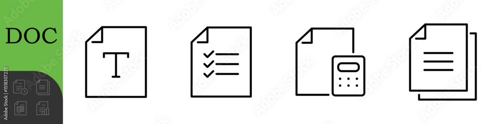 Aufkleber document line editable icons set. vector illustration in thin line modern style of paper documentati