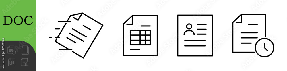 Poster document line editable icons set. vector illustration in thin line modern style of paper documentati