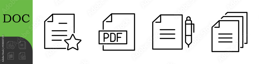 Poster document line editable icons set. vector illustration in thin line modern style of paper documentati