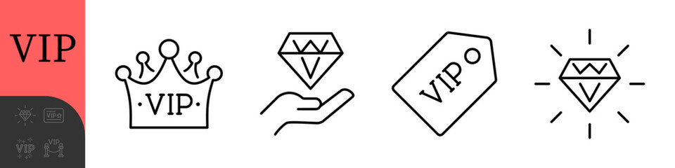 VIP Editable Icons set. Vector illustration in modern thin line style of l exclusivity related icons: service, membership, quality, and more. Pictograms and infographics