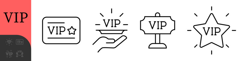VIP Editable Icons set. Vector illustration in modern thin line style of l exclusivity related icons: service, membership, quality, and more. Pictograms and infographics