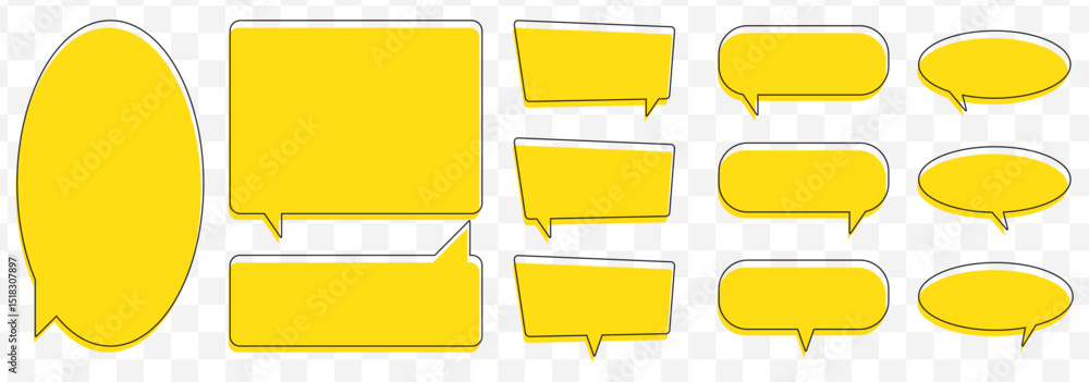 Poster set of yellow comment speech bubble on transparent background. chat message speech bubble on transpa