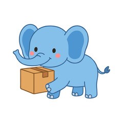 Cute Cartoon Baby Elephant Standing Isolated on White