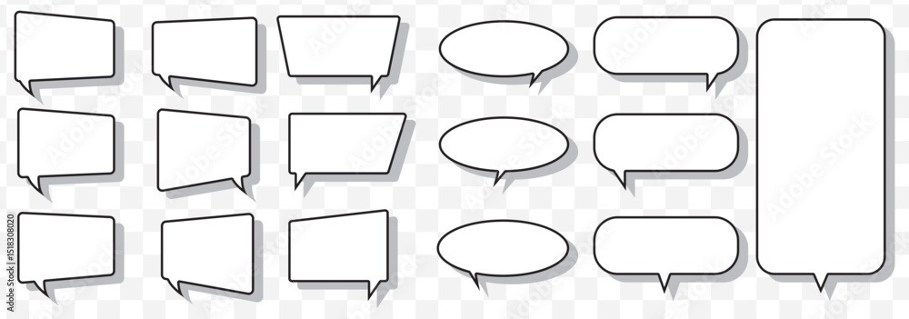 Poster silhouette speech bubble vector set. black on a transparent background. simple flat design. text box