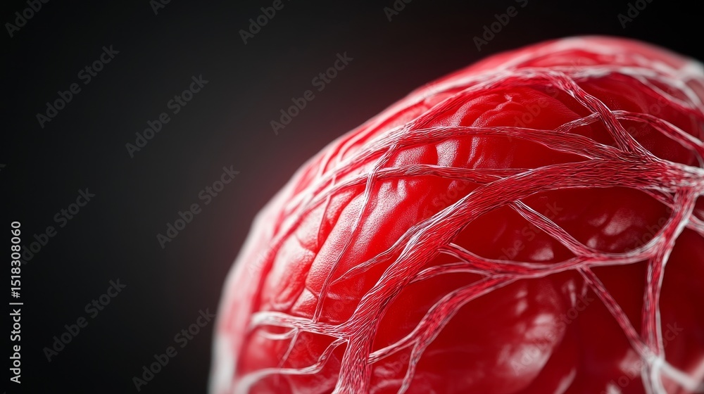 Poster red orb network - close-up of a red orb with a complex network of veins or capillaries. abstract med