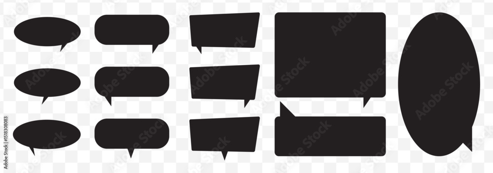 Poster silhouette speech bubble vector set. black on a transparent background. simple flat design. text box