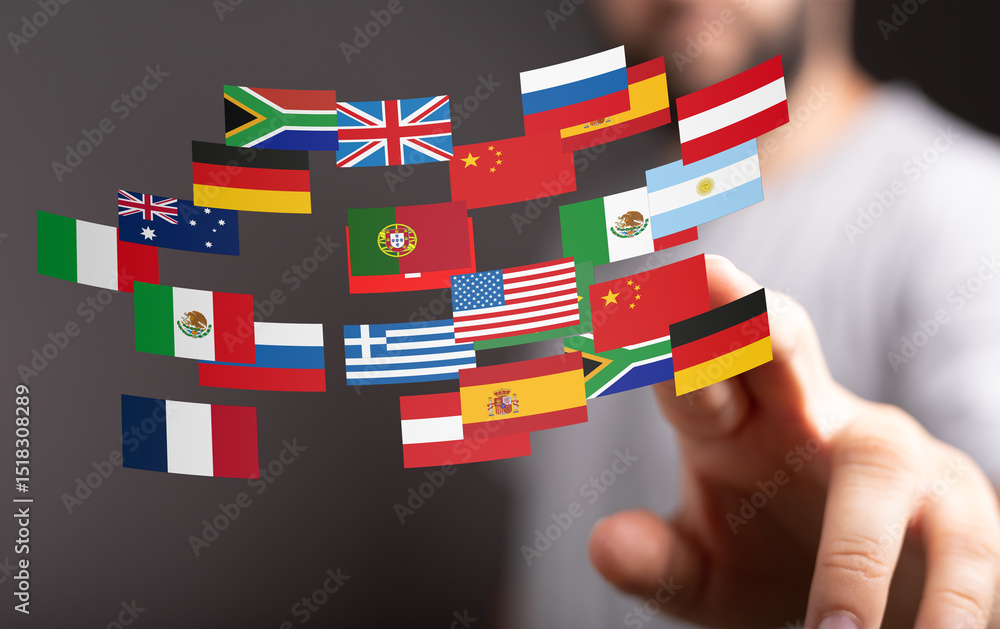 Poster high-quality image of diverse national flags representing global connectivity and international rela